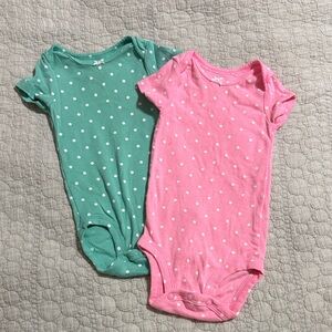 Carter's Pink and Green Polka Dot Bodysuits